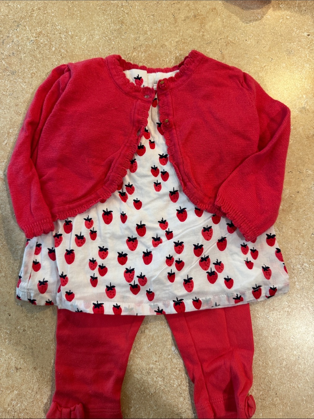 Gymboree Strawberry Print Top with Pink Cardigan & Leggings